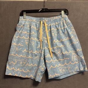 Chubbies All Over Print Swim Trunks Men Size M Blue Wave Shark Built In Brief 7"